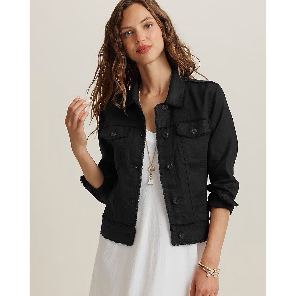 Tommy Bahama Women's Two Palms 100% Linen Raw Edge Jacket Size Small Black